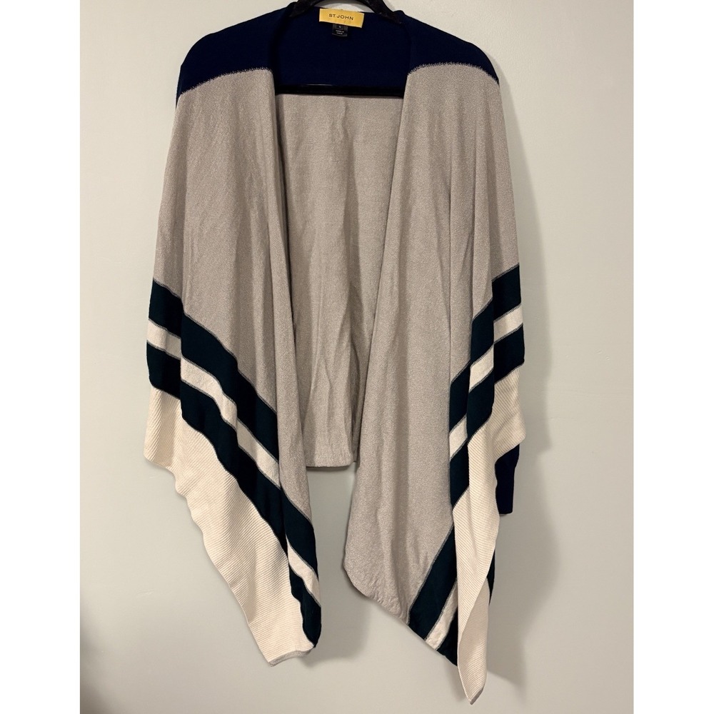 ST. JOHN Yellow label Multicolor Draped Open Knit Cardigan Size XL Wool Blend